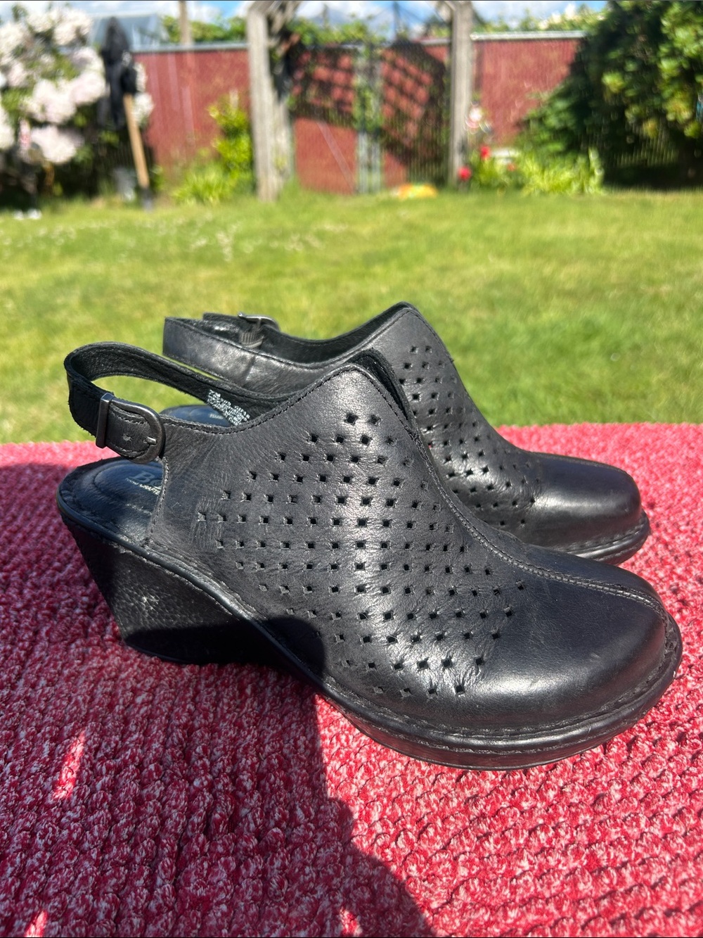 Born Women's Black Perforated Slingback Wedge Clogs Sandals Size 7M